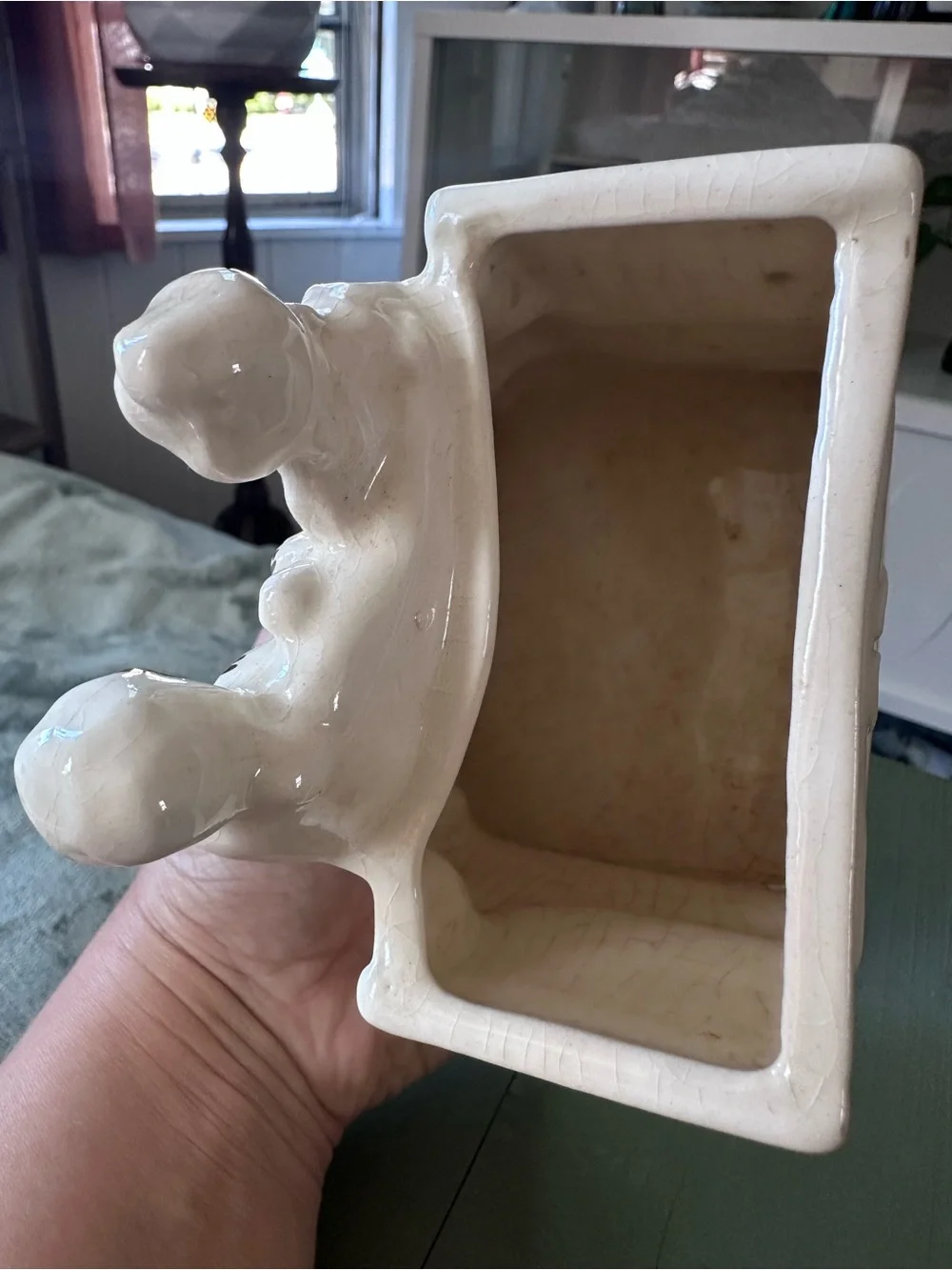 Vintage Ceramic Victorian-Couple Planter with Gold Accents